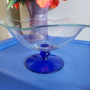 COPY - Princess House Crystal Sapphire Blue Ruffled/Crimped centerpiece bowl